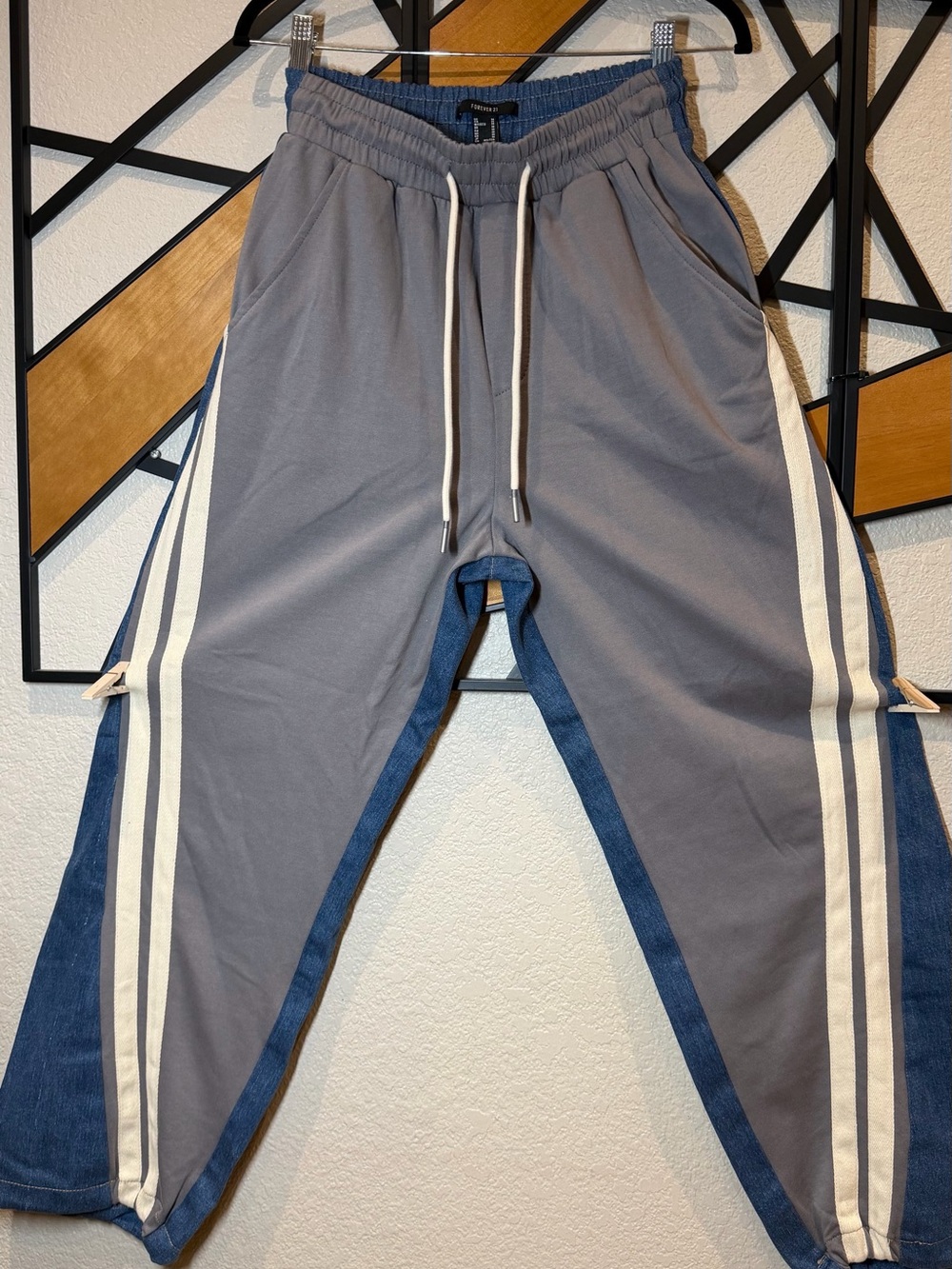Women’s Gray Drawstring Track Pants with White Stripes